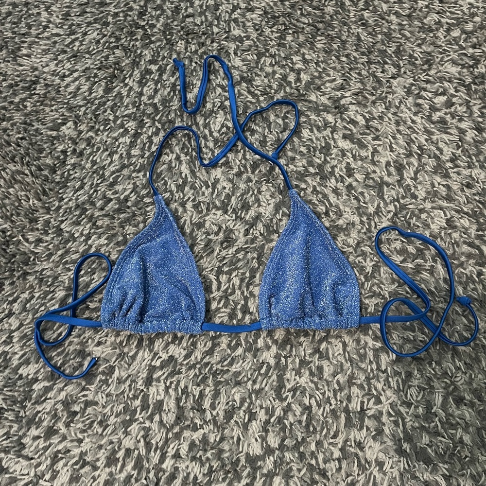 Cotton On Body Slider Triangle Bikini Top Lapis Blue Metallic Size Small